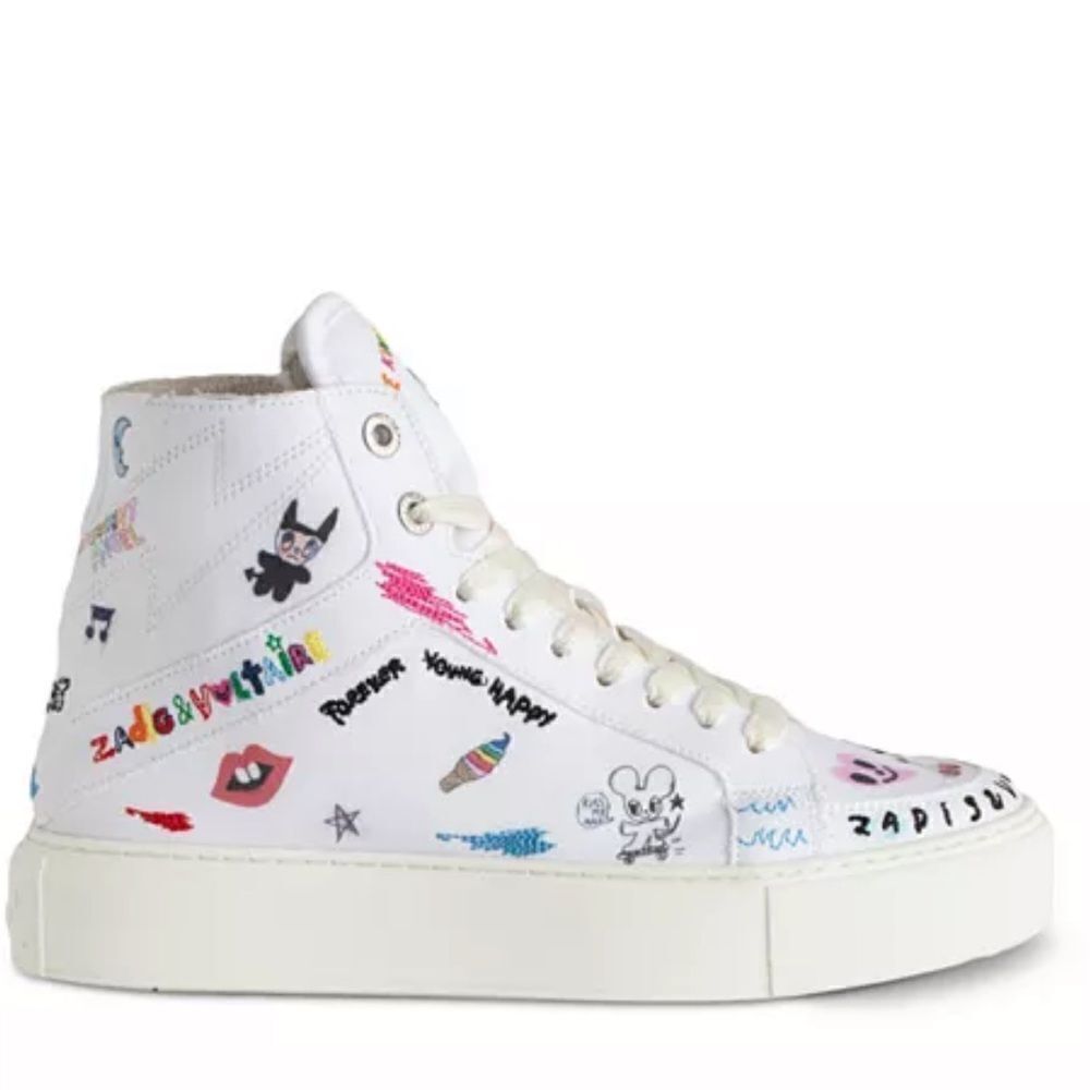 Zadig and Voltaire LA Flash Platform ZV1747 High Tops‎ White/multicolor, 5 NIB